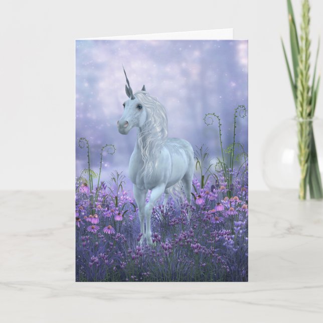 Einhorn mit violetten Blumen Dankeskarte (Vorderseite)