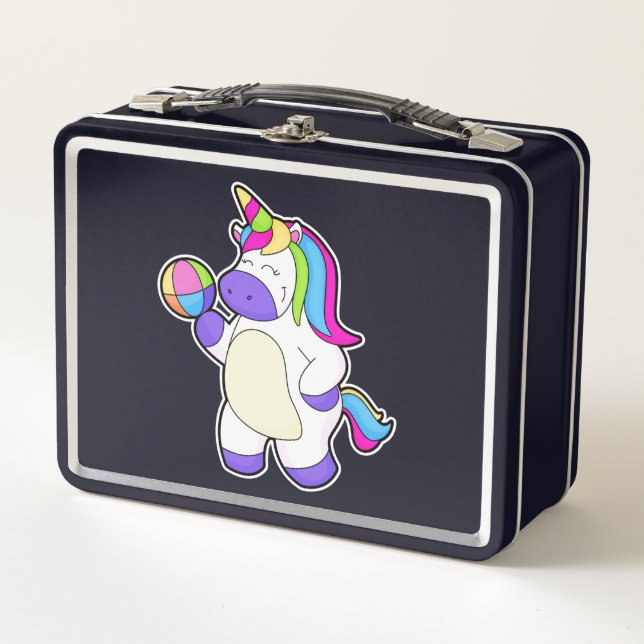 Einhorn mit Volleyball Metall Brotdose (Vorderseite)