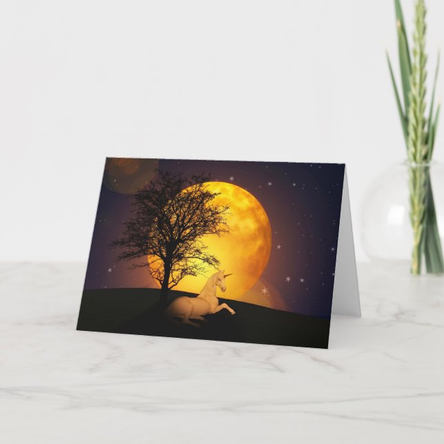 Einhorn mit Vollmond-Gruß-Kartenfreiem raum Karte (Vorderseite)