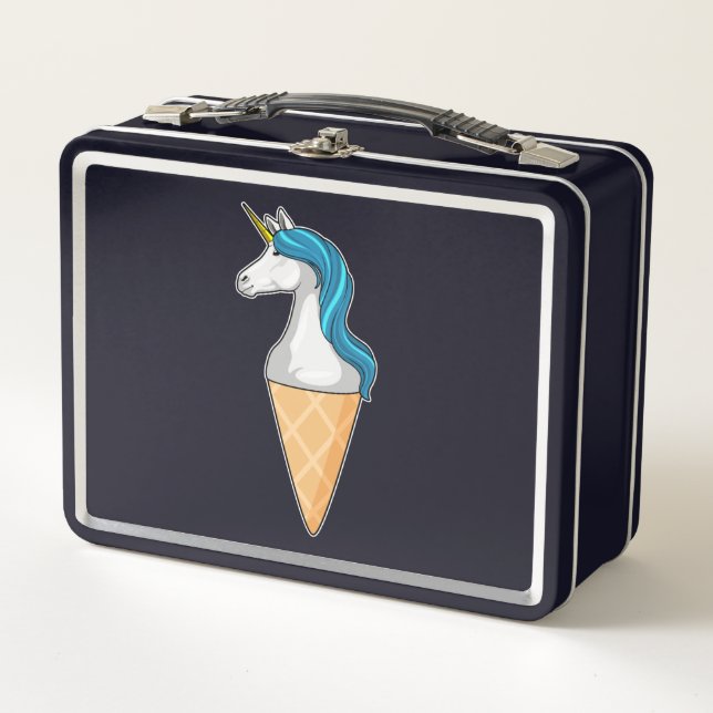 Einhorn mit Waffeleis Metall Brotdose (Vorderseite)