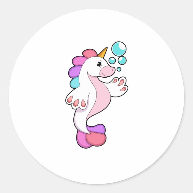 Einhorn mit Wasserblasen.PNG Runder Aufkleber (Vorderseite)