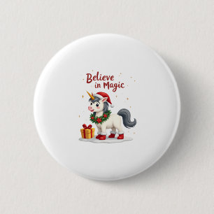 Einhorn mit Weihnachtsdekoration Button