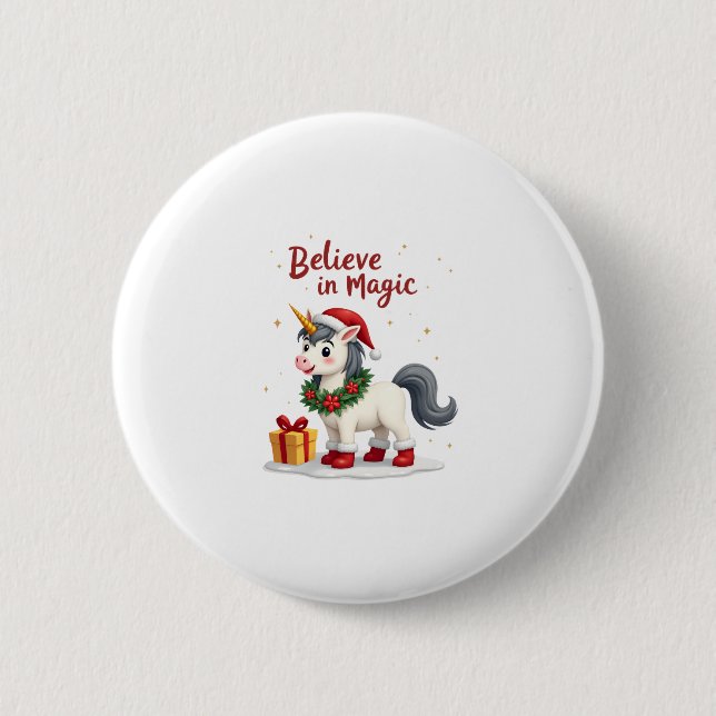 Einhorn mit Weihnachtsdekoration Button (Vorderseite)