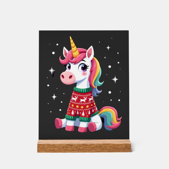 Einhorn mit Weihnachtspullover Einhorn Mädchen Chr Acrylschild (Vorderseite)