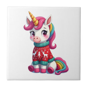 Einhorn mit Weihnachtspullover Einhorn Mädchen Chr Fliese