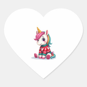 Einhorn mit Weihnachtspullover Einhorn Mädchen Chr Herz-Aufkleber