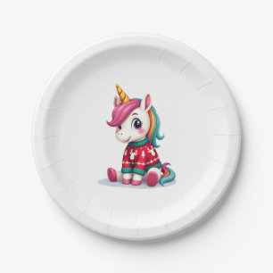 Einhorn mit Weihnachtspullover Einhorn Mädchen Chr Pappteller