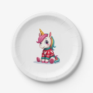 Einhorn mit Weihnachtspullover Einhorn Mädchen Chr Pappteller