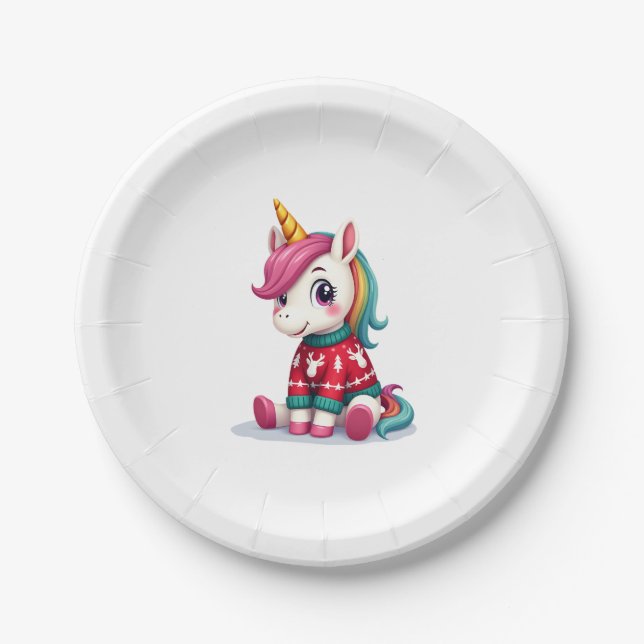 Einhorn mit Weihnachtspullover Einhorn Mädchen Chr Pappteller (Vorderseite)
