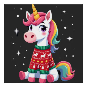 Einhorn mit Weihnachtspullover Einhorn Mädchen Chr Poster