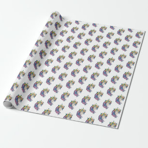 Einhorn mit Wildblumen in Wasserfarbe Geschenkpapier