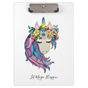 Einhorn mit Wildblumen in Wasserfarbe Klemmbrett