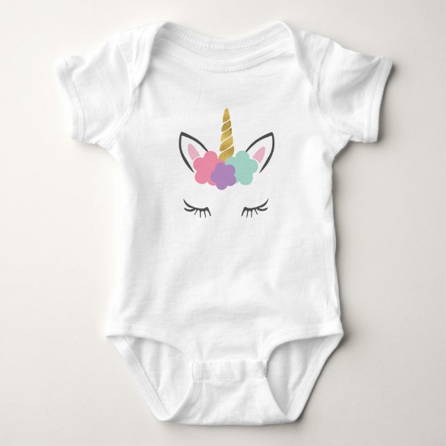 Einhorn mit Wimpern, Einhorngesicht, Niedliches Ei Baby Strampler (Vorderseite)