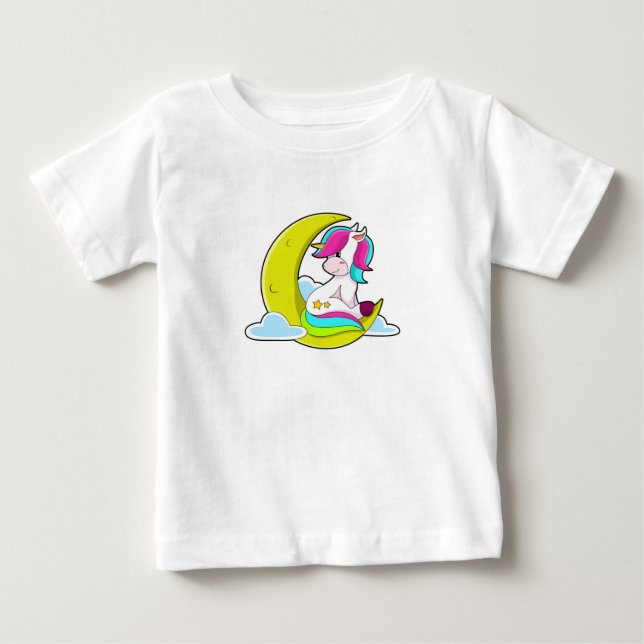 Einhorn mit Wolken und Mond Baby T-shirt (Vorderseite)