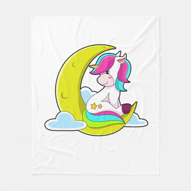 Einhorn mit Wolken und Mond Fleecedecke (Vorderseite)