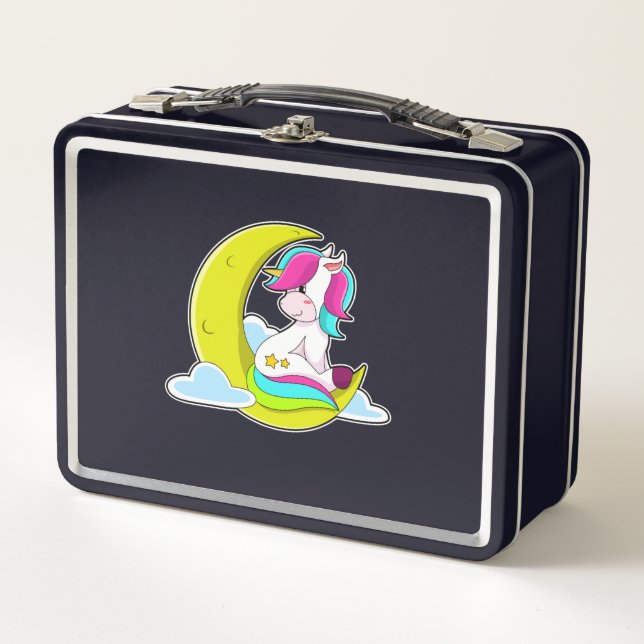 Einhorn mit Wolken und Mond Metall Brotdose (Vorderseite)