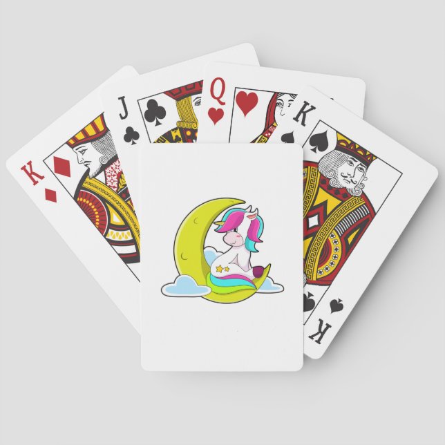 Einhorn mit Wolken und Mond Spielkarten (Rückseite)
