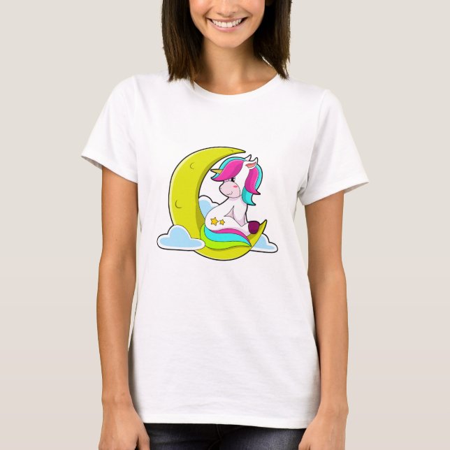 Einhorn mit Wolken und Mond T-Shirt (Vorderseite)