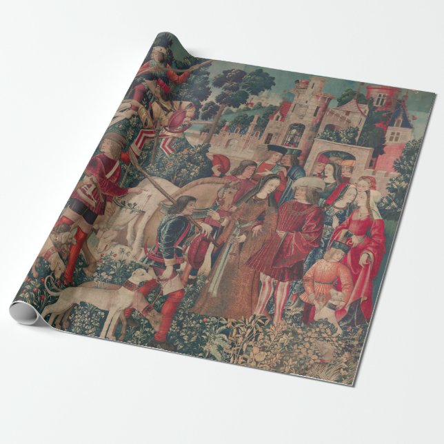 Einhorn Mittelalterliche Kunst - Jäger Rückkehr zu Geschenkpapier (Ungerollt)