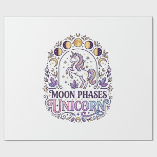 Einhorn-Mondphasen-Einhorn-Weißer-Hintergrund-Shir Geschenkpapier
