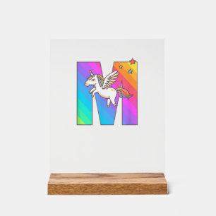 Einhorn-Monogramm Buchstabe M Anfangsbuchstabe Süß Acrylschild