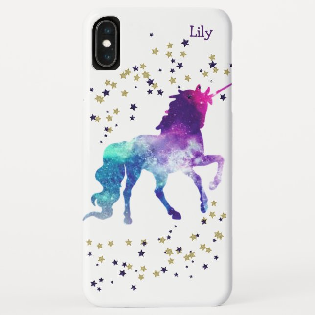 Einhorn-Monogramm-Lila Sterne Case-Mate iPhone Hülle (Rückseite)