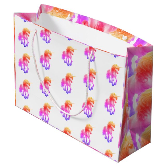 Einhorn-Neon-Geschenktasche Große Geschenktüte (Rückseite Schrägansicht)