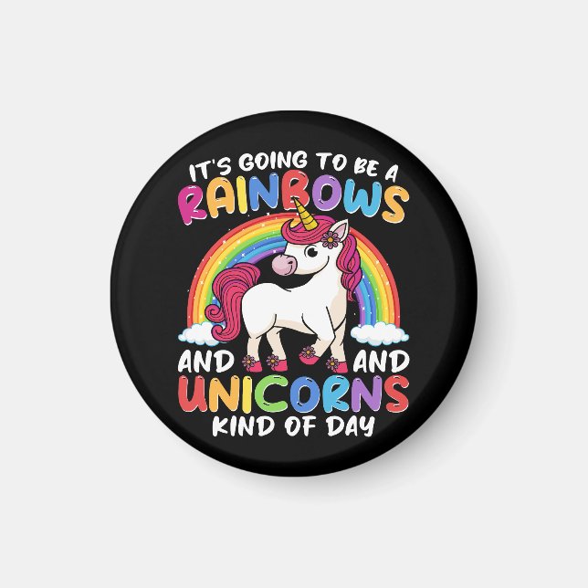 Einhorn Niedliche Whimsical Funny Rainbows und Ein Magnet (Vorne)