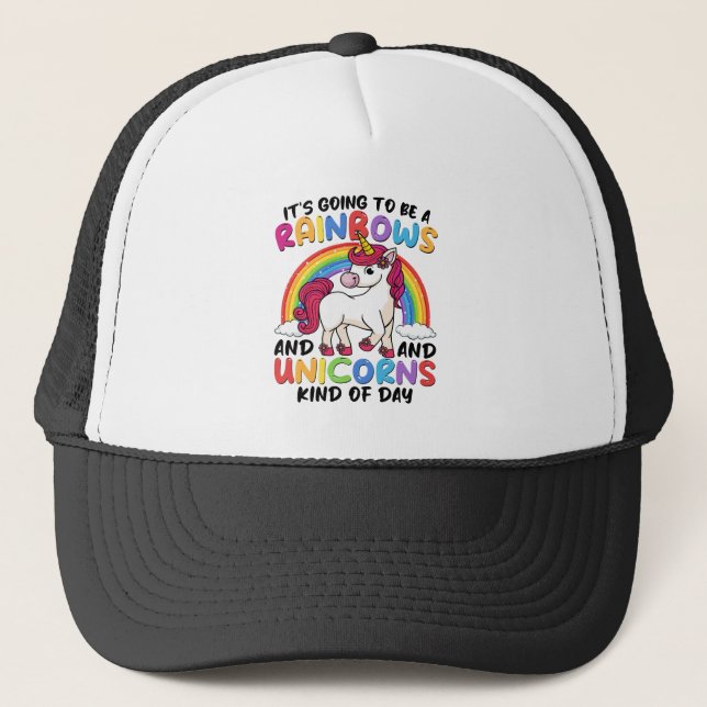 Einhorn Niedliche Whimsical Funny Rainbows und Ein Truckerkappe (Vorderseite)