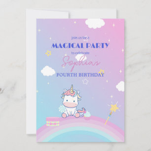Einhorn-Party-Einladung mit Glitzer & Wolken Einladung
