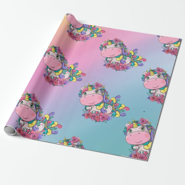 Einhorn-Party-Regenbogenpresse Geschenkpapier (Ungerollt)