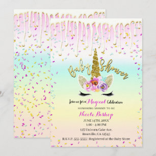 Einhorn Pastell Regenbogen-Frosting-Tropf Baby Sho Einladung