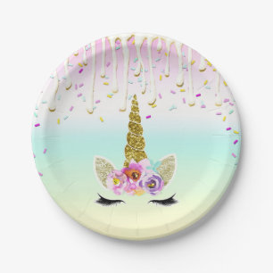 Einhorn Pastell Regenbogen-Frosting-Tropf-Geburtst Pappteller