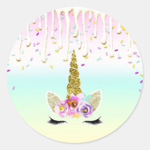 Einhorn Pastell Regenbogen-Frosting-Tropf-Geburtst Runder Aufkleber