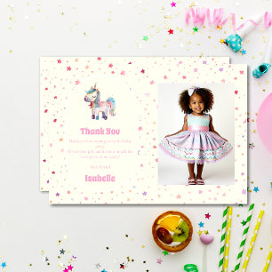 Einhorn Pastell Rosa Mädchen Geburtstagsfeier Foto Dankeskarte
