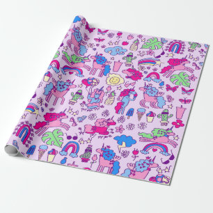 Einhorn Pegasus Pferd Regenbogen Kritzelei Geschenkpapier