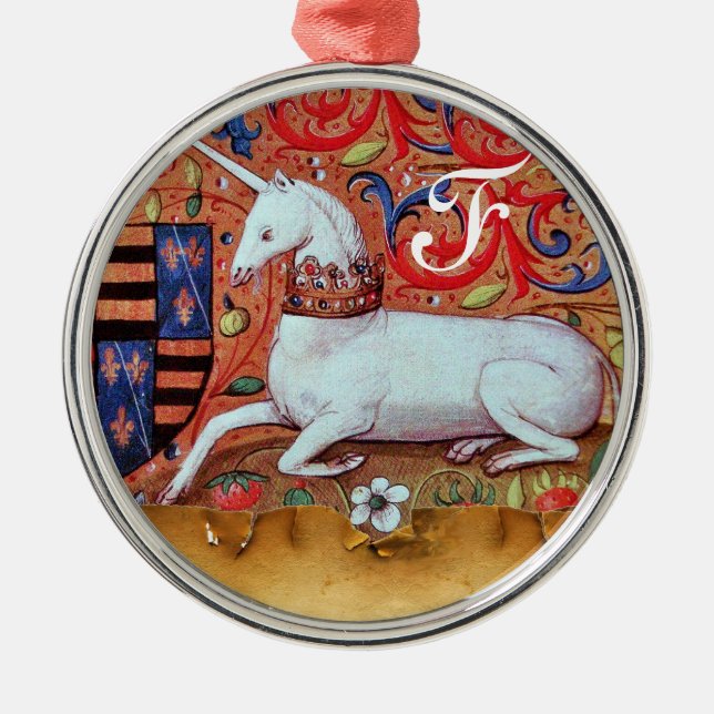 EINHORN-PERGAMENT-MONOGRAMM SILBERNES ORNAMENT (Vorne)