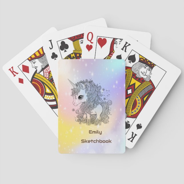 Einhorn personalisiert für Kinderskizze zeichnend Spielkarten (Rückseite)