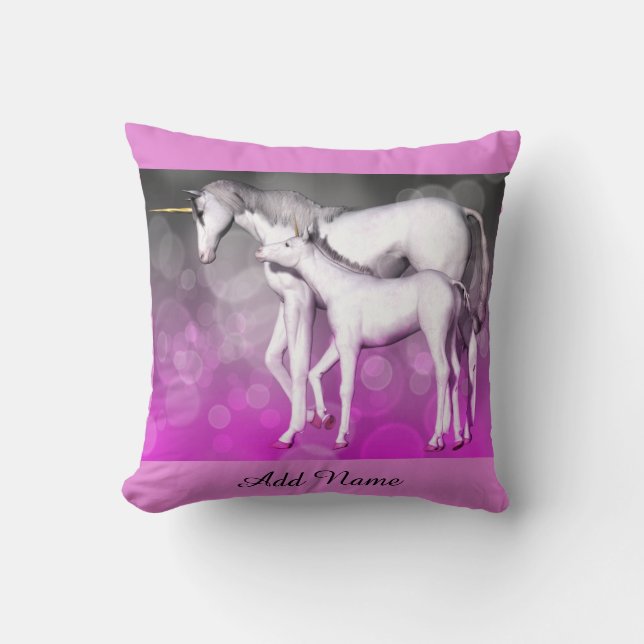 Einhorn Personalisiert rosa Lila Kissen (Vorderseite)