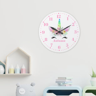 Einhorn-Personalisierte-Kinderuhr mit Regenbogen Große Wanduhr