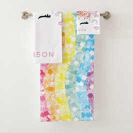 Einhorn Personalisierter Glitzer Badhandtuch Set