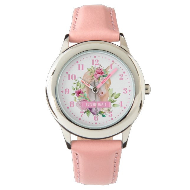 Einhorn Personalisierter Kinderuhr Armbanduhr (Vorderseite)