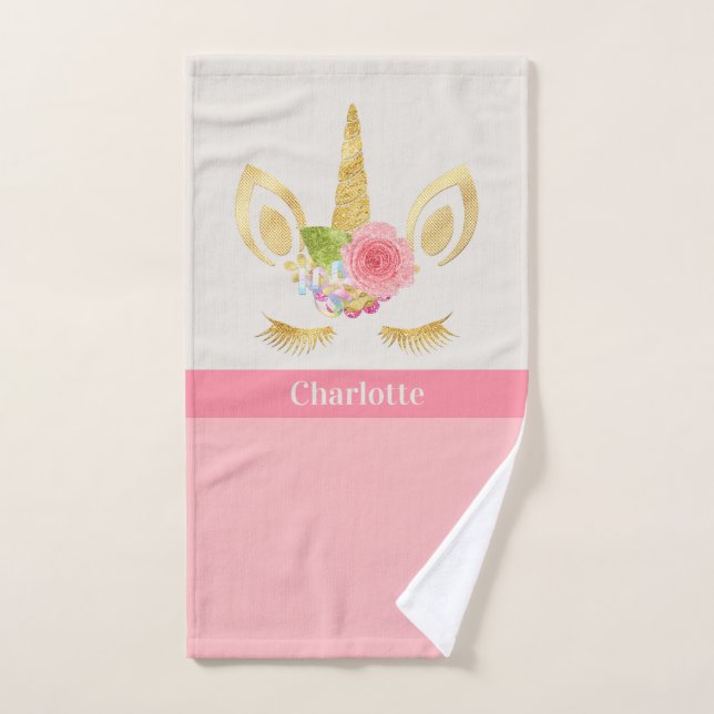 Einhorn Pfirsichfarben Personalisiert Badhandtuch Set (Handtuch)