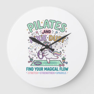 Einhorn Pilates und Feenstaub Fett Schrift T-Shirt Große Wanduhr