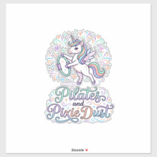 Einhorn Pilates und Feenstaub Weißer Hintergrund V Aufkleber