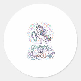 Einhorn Pilates und Feenstaub Weißer Hintergrund V Runder Aufkleber