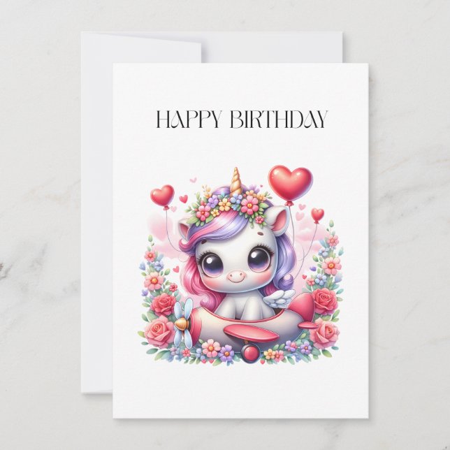 Einhorn-Pilot Geburtstag Einladung (Vorderseite)