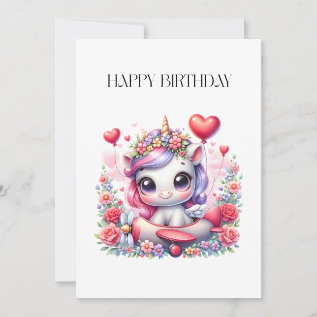 Einhorn-Pilot Geburtstag Einladung (Vorderseite)