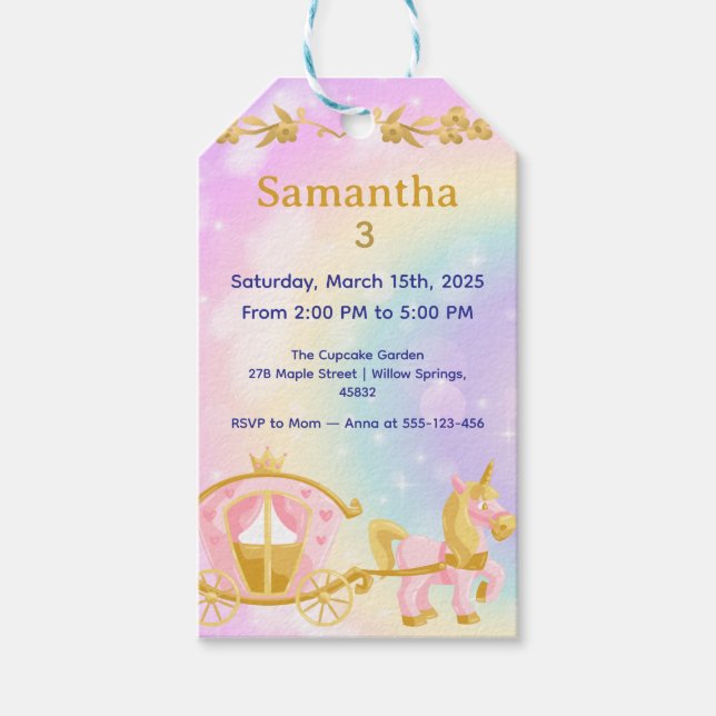 Einhorn Prinzessin Geschenkanhänger, Samantha Gebu Geschenkanhänger (Vorderseite)
