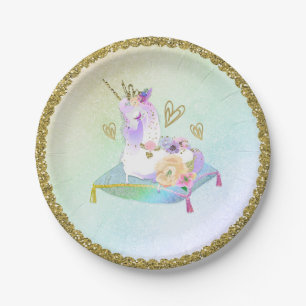 Einhorn Prinzessin Irisierender Regenbogen Pastell Pappteller